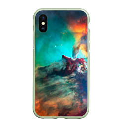 Чехол iPhone XS Max матовый Аморфный цветастый космос, цвет: 3D-салатовый