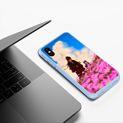 Чехол iPhone XS Max матовый Девушка самурай и сиба ину, цвет: 3D-голубой — фото 2