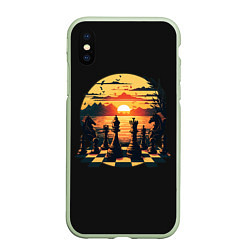 Чехол iPhone XS Max матовый Шахматы любуются закатом, цвет: 3D-салатовый