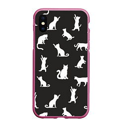 Чехол iPhone XS Max матовый White cats, цвет: 3D-малиновый