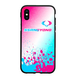 Чехол iPhone XS Max матовый SsangYong neon gradient style: символ сверху, цвет: 3D-черный