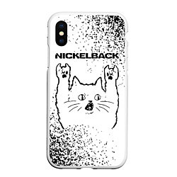 Чехол iPhone XS Max матовый Nickelback рок кот на светлом фоне, цвет: 3D-белый