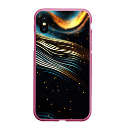 Чехол iPhone XS Max матовый Золотые волны на черном фоне, цвет: 3D-малиновый