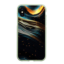 Чехол iPhone XS Max матовый Золотые волны на черном фоне, цвет: 3D-салатовый