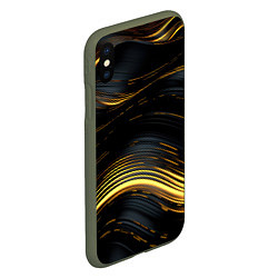 Чехол iPhone XS Max матовый Золотые волны на черном фоне, цвет: 3D-темно-зеленый — фото 2