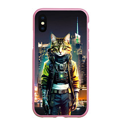 Чехол iPhone XS Max матовый Cool cat in New York city at night, цвет: 3D-розовый