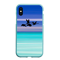 Чехол iPhone XS Max матовый Летят лебеди, цвет: 3D-мятный