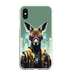 Чехол iPhone XS Max матовый Cool kangaroo - cyberpunk, цвет: 3D-белый