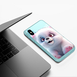 Чехол iPhone XS Max матовый Милый белый пушистый медвежонок, цвет: 3D-мятный — фото 2