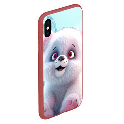 Чехол iPhone XS Max матовый Милый белый пушистый медвежонок, цвет: 3D-красный — фото 2