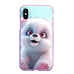Чехол iPhone XS Max матовый Милый белый пушистый медвежонок, цвет: 3D-сиреневый