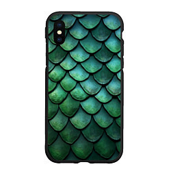 Чехол iPhone XS Max матовый Чешуя зелёного дракона, цвет: 3D-черный