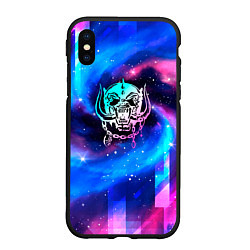 Чехол iPhone XS Max матовый Motorhead неоновый космос, цвет: 3D-черный