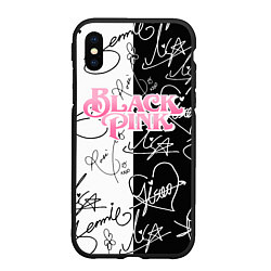 Чехол iPhone XS Max матовый Blackpink - чб автографы, цвет: 3D-черный