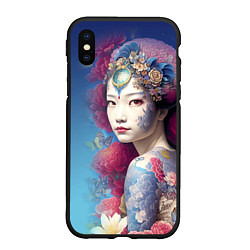 Чехол iPhone XS Max матовый Japanese girl - irezumi - tattoo - art, цвет: 3D-черный