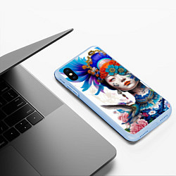 Чехол iPhone XS Max матовый Japanese girl - irezumi - tattoo, цвет: 3D-голубой — фото 2