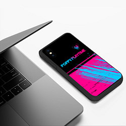Чехол iPhone XS Max матовый Poppy Playtime - neon gradient: символ сверху, цвет: 3D-черный — фото 2