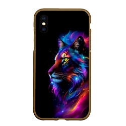 Чехол iPhone XS Max матовый Лев в космосе и звезды, цвет: 3D-коричневый