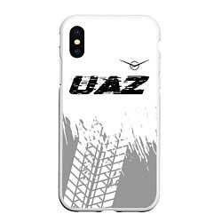 Чехол iPhone XS Max матовый UAZ speed на светлом фоне со следами шин: символ с