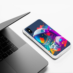 Чехол iPhone XS Max матовый Космонавт - акварельные мазки, цвет: 3D-белый — фото 2