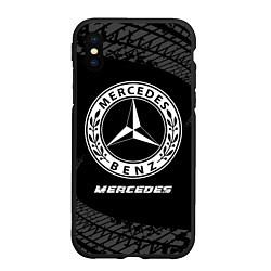 Чехол iPhone XS Max матовый Mercedes speed на темном фоне со следами шин, цвет: 3D-черный