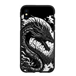Чехол iPhone XS Max матовый Черно-белый дракон и волны, цвет: 3D-черный