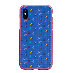 Чехол iPhone XS Max матовый Figures on blue, цвет: 3D-малиновый