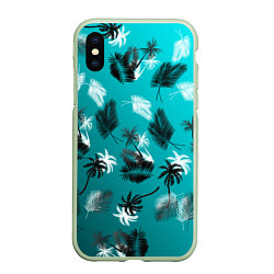 Чехол iPhone XS Max матовый Летний узор с пальмами, цвет: 3D-салатовый