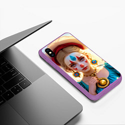 Чехол iPhone XS Max матовый Девушка арлекин с воздушными шарами, цвет: 3D-фиолетовый — фото 2