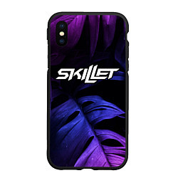 Чехол iPhone XS Max матовый Skillet neon monstera, цвет: 3D-черный