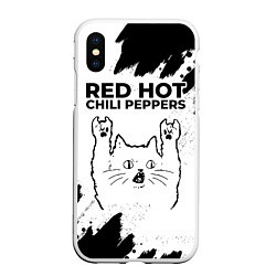 Чехол iPhone XS Max матовый Red Hot Chili Peppers рок кот на светлом фоне, цвет: 3D-белый