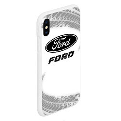 Чехол iPhone XS Max матовый Ford speed на светлом фоне со следами шин, цвет: 3D-белый — фото 2