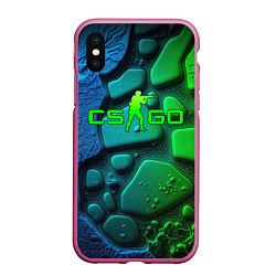 Чехол iPhone XS Max матовый CS GO green black abstract, цвет: 3D-малиновый