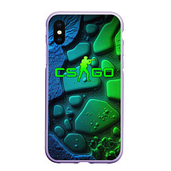 Чехол iPhone XS Max матовый CS GO green black abstract, цвет: 3D-светло-сиреневый