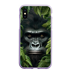 Чехол iPhone XS Max матовый Горилла в джунгях, цвет: 3D-светло-сиреневый