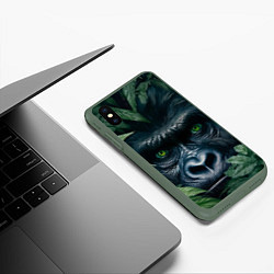 Чехол iPhone XS Max матовый Крупная морда гориллы, цвет: 3D-темно-зеленый — фото 2