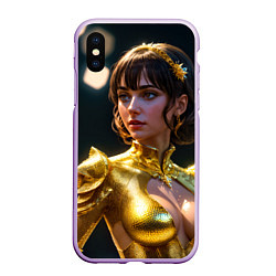 Чехол iPhone XS Max матовый Девушка в золотом чешуйчатом костюме, цвет: 3D-сиреневый