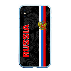 Чехол iPhone XS Max матовый Russia black style, цвет: 3D-голубой