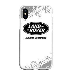 Чехол iPhone XS Max матовый Land Rover speed на светлом фоне со следами шин, цвет: 3D-белый