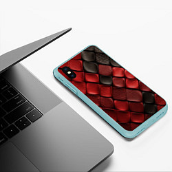 Чехол iPhone XS Max матовый Кожаная красно черная текстура, цвет: 3D-мятный — фото 2