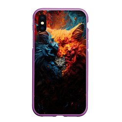 Чехол iPhone XS Max матовый Котик выглядывает из шерсти, цвет: 3D-фиолетовый