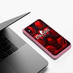 Чехол iPhone XS Max матовый CS GO red space abstract, цвет: 3D-малиновый — фото 2