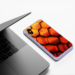 Чехол iPhone XS Max матовый Объемные оранжевые плиты, цвет: 3D-светло-сиреневый — фото 2