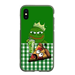 Чехол iPhone XS Max матовый Pepe King with pizza, цвет: 3D-темно-зеленый