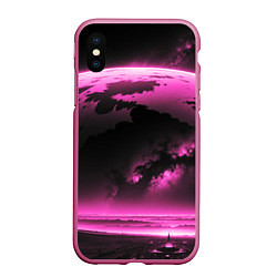 Чехол iPhone XS Max матовый Сай фай пейзаж в черно розовых тонах, цвет: 3D-малиновый