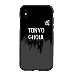 Чехол iPhone XS Max матовый Tokyo Ghoul glitch на темном фоне: символ сверху, цвет: 3D-черный