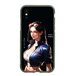 Чехол iPhone XS Max матовый Нико Робин с очками - One Piece, цвет: 3D-темно-зеленый