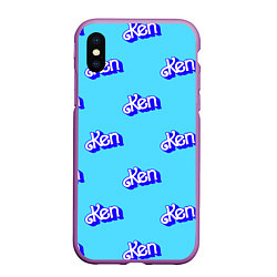 Чехол iPhone XS Max матовый Синий логотип Кен - паттерн, цвет: 3D-фиолетовый