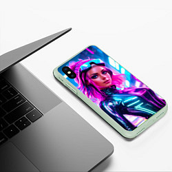 Чехол iPhone XS Max матовый Девушка в комбинезоне в неоновых тонах, цвет: 3D-салатовый — фото 2