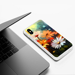 Чехол iPhone XS Max матовый Маслянные ромашки, цвет: 3D-белый — фото 2